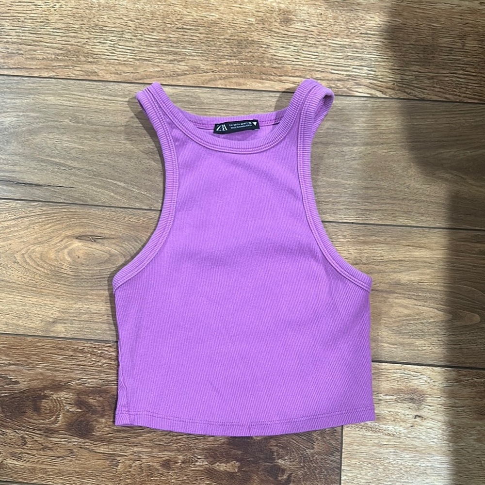 Zara Purple Fitted Crop Tank Top